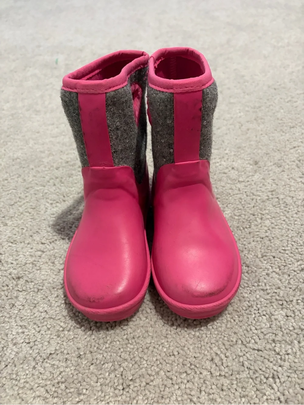 UGG Kids Bright Pink and Gray Handle Rain Boots